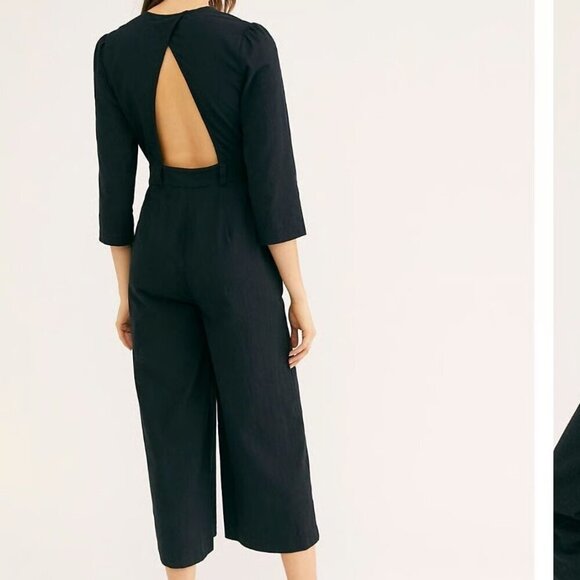 Free People Back Into It Jumpsuit- Cropped Wide Leg Utility Jumpsuit- Size Small - Picture 3 of 11